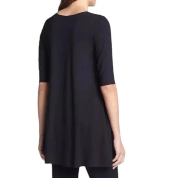 Eileen Fisher Scoop Neck Jersey Knit Elbow Sleeve Tunic Top Black Size M - Picture 2 of 10